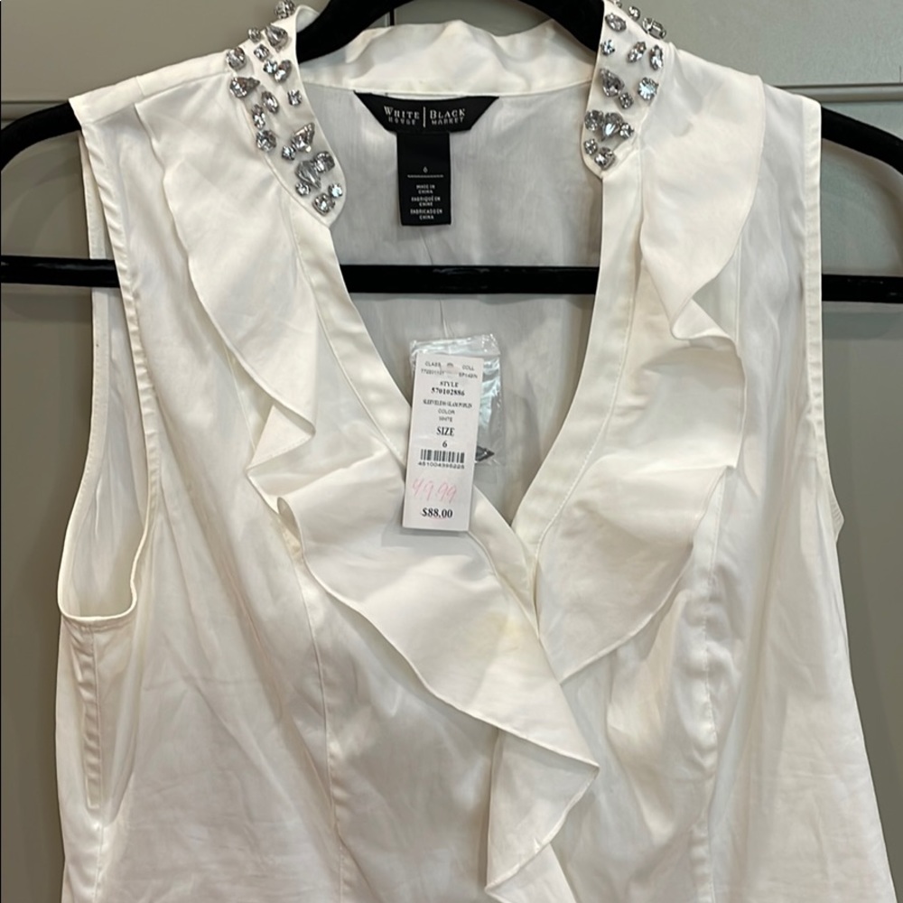 NWT WHBM Sleeveless Glam Poplin with Frill Top - Picture 2 of 8